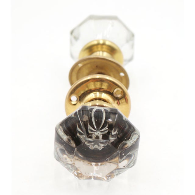 Mid 20th Century Vintage Octagon Glass Brass Door Knob Set For Sale - Image 5 of 6