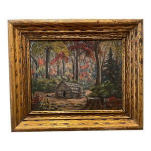 1947 Jim Remine Tennessee Cabin Oil on Board Painting