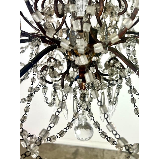 French Crystal & Beaded Chandelier C. 1930's For Sale - Image 4 of 12