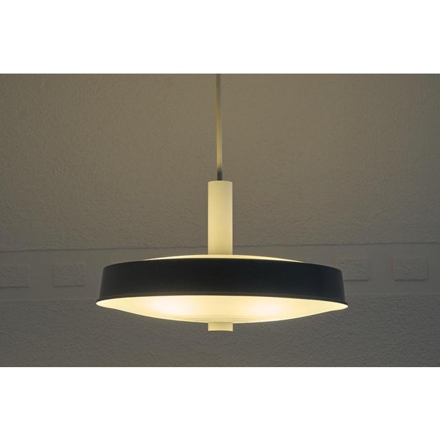 1960s Large Mid-Century Pendant Lamps in Painted Metal and Opaline Glass, 1960, Set of 2 For Sale - Image 5 of 10