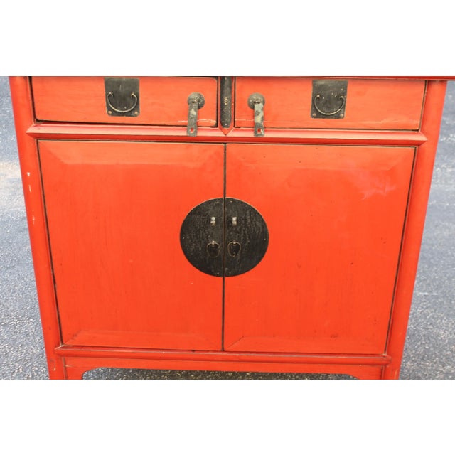1950's Mid Century Chinoise Style Red Cabinet For Sale - Image 9 of 13
