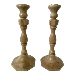 Anthropologie Carved Bleached Wood Candle Holders. Set of 2 For Sale