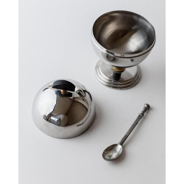Late 20th Century Vintage Sugar Bowl Set in Stainless Steel and Brass, 1980s, Set of 2 For Sale - Image 5 of 12