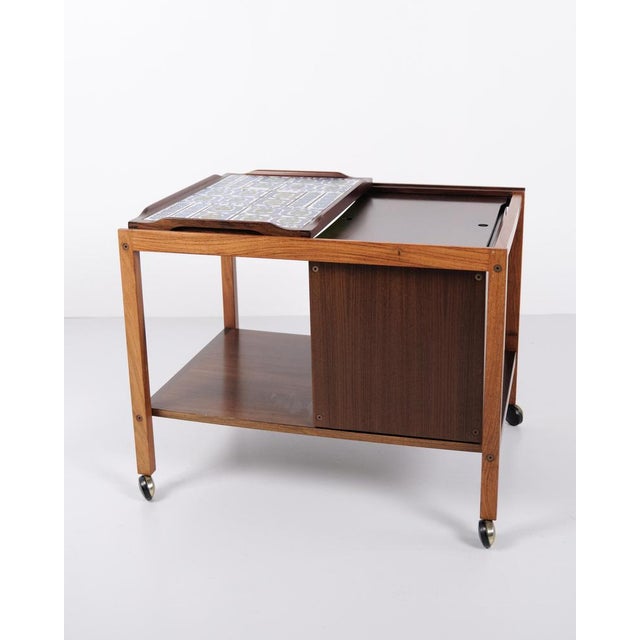 1960s Bar Cart in Rosewood with Royal Copenhagen Tiles by Severin Hansen, 1960s For Sale - Image 5 of 16