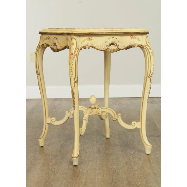 French Provincial Vintage Italian Painted Marble Top Side Table For Sale - Image 3 of 13