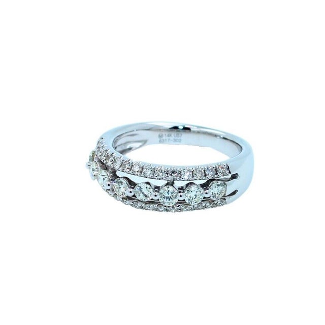 Brilliant White Diamond Three Row Pave Set Cocktail Statement Fashion Wedding Band 14 Karat White Gold Classic Unique Ring...