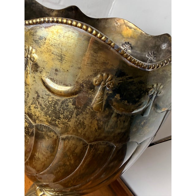 Brass Vintage Extra Large Neoclassical Footed Trophy Urn | Ornate Scalloped Vase/Urn/Champagne Bucket For Sale - Image 8 of 16
