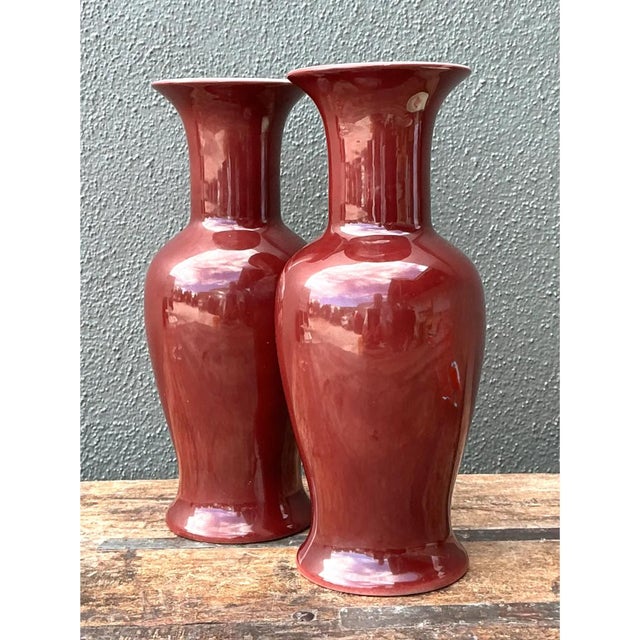 Chocolate Vintage Chocolate Ceramic Vases - A Pair For Sale - Image 8 of 12