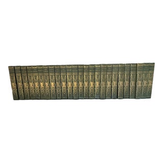 Antique Green Gold Decorative Book Set of 25 James Fenimore Cooper For Sale