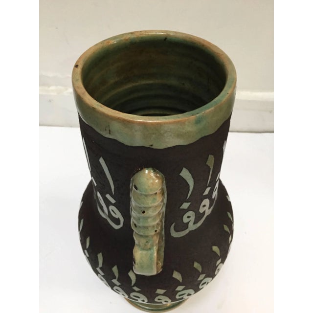 Moroccan Ceramic Vases With Moorish Calligraphy Handcrafted in Fez, a Pair For Sale - Image 4 of 10