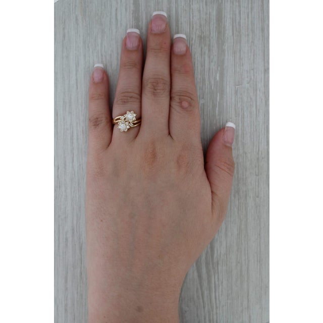Modern 0.65ctw Diamond Flower Bypass Ring 14k Yellow Gold Size 5.5 For Sale - Image 3 of 8