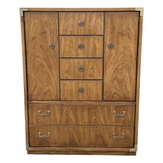 Vintage Huntley Campaign Highboy Dresser by Thomasville For Sale