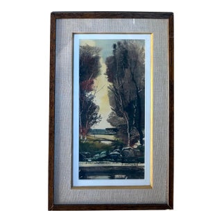 1950s Mid-Century Modern John E. DeTore "Early Fall" Framed Watercolor Painting For Sale