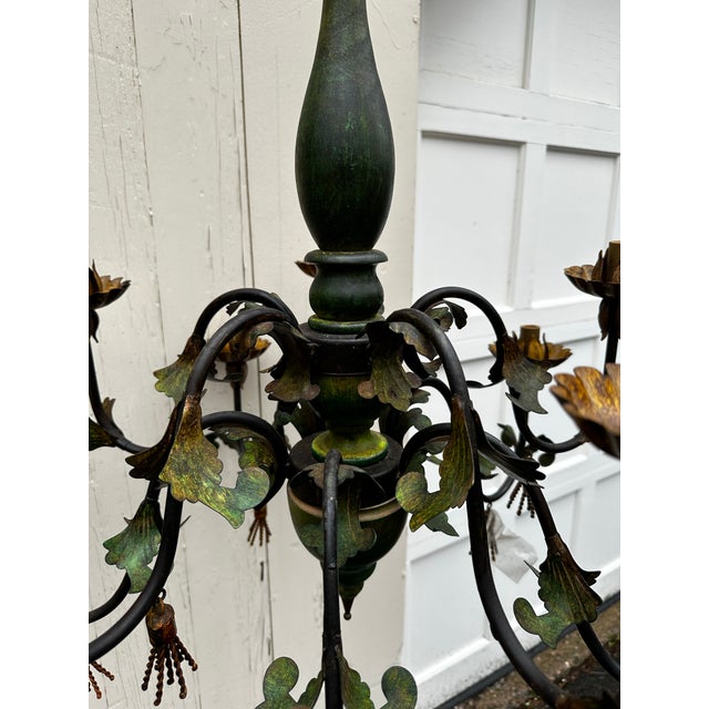 1940s Vintage 10 Light Gilt Bronze Country French Chandelier For Sale - Image 5 of 12