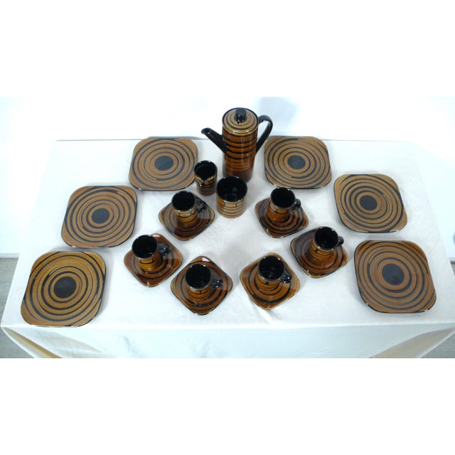 Black-Brown Ceramic Coffee Service for 6 from Burkart, Switzerland, 1970s, Set of 21 For Sale - Image 3 of 6
