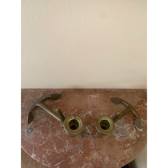 Pair of Mid-Century Italian Brass Anchor Candlestick Holders For Sale - Image 4 of 8