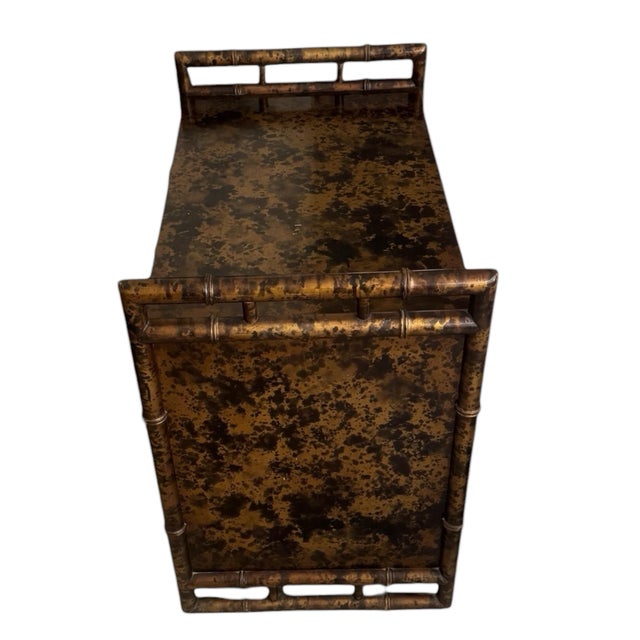 Vintage Chinoiserie Faux Bamboo Gold Tortoise Side Cabinet With Drawer For Sale - Image 12 of 12