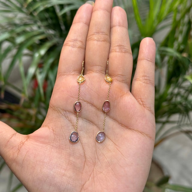 Not Yet Made - Made To Order 4.25ct Multi Sapphire September Birthstone Chain Dangle Earrings in 14k Gold- 2 Pieces For Sale - Image 5 of 16