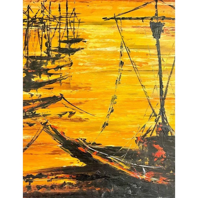 1940s 1940s Nautical Oil Painting of Fishing Boats, Framed For Sale - Image 5 of 13