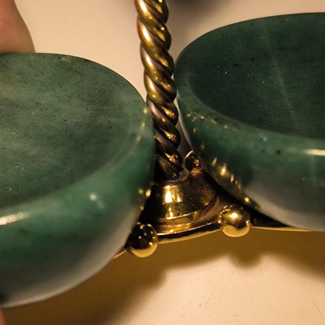 Double Salt Cellar Condiment Bowl in Silver, Vermeil, and Aventurine by Wolfers Frères, 1950 For Sale - Image 9 of 13