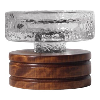 Crystal Glass and Wood Candleholder by Harry N. Boström for Bo Ström, 1960s For Sale