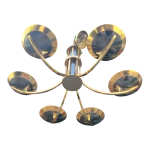 Vintage Brass Dark Smoky Metal 6 Light Mid Century Modern Pietro Chiesa Parzinger Style Chandelier