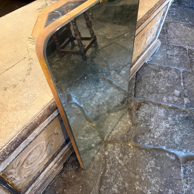1940s Gio Ponti Style Art Deco Wood and Brass Italian Wall Mirror For Sale - Image 11 of 12