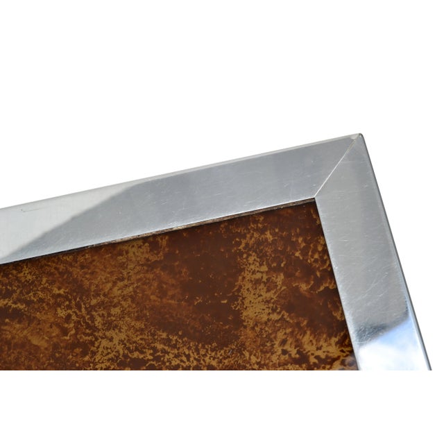 Metal Willy Rizzo Style Italian Chrome & Brown Glass Coffee Table 1970 For Sale - Image 7 of 13