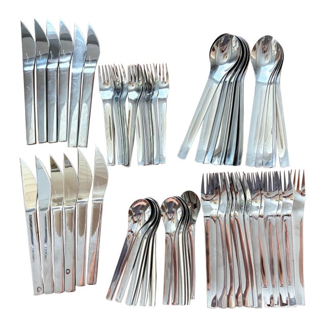 Late 20th Century Mikasa Profile Japan Modernist Stainless Flatware Set 59 Pieces Service for 11+ For Sale