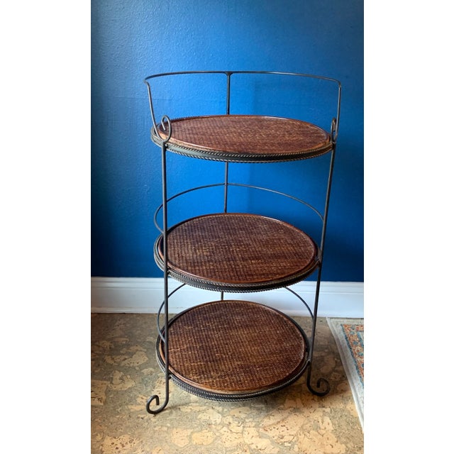 1980s Vintage Wicker 3 Tiered Standing Shelf For Sale - Image 5 of 5