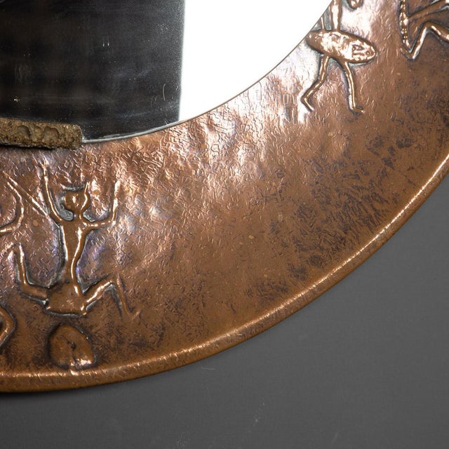 Metal 20th Century Brutalist Bronze Mirror With Figures in Relief, 1970s For Sale - Image 7 of 13