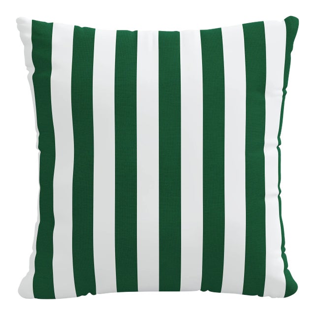 20" Indoor/Outdoor Pillow in Emerald Canopy Stripe For Sale