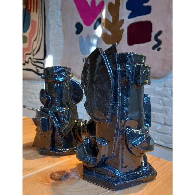 Black Contemporary Picasso Style Black Glazed Sculpture Vase For Sale - Image 8 of 8