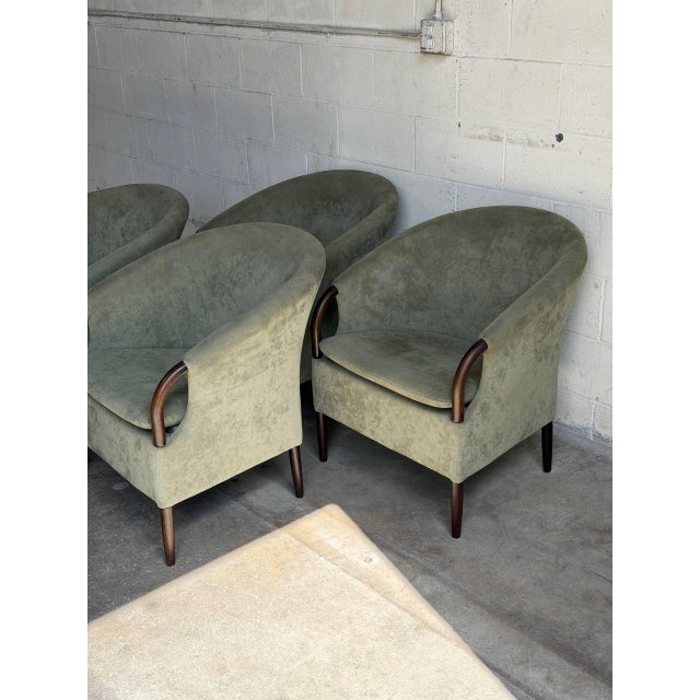 Set of 4 Mid 20th Century Danish Modern Lounge Chairs Green Upholstered Scandinavian Club Chairs For Sale In Los Angeles - Image 6 of 10