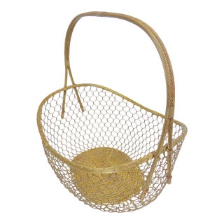 Vintage French Extra Large Woven Brass and Copper Basket For Sale