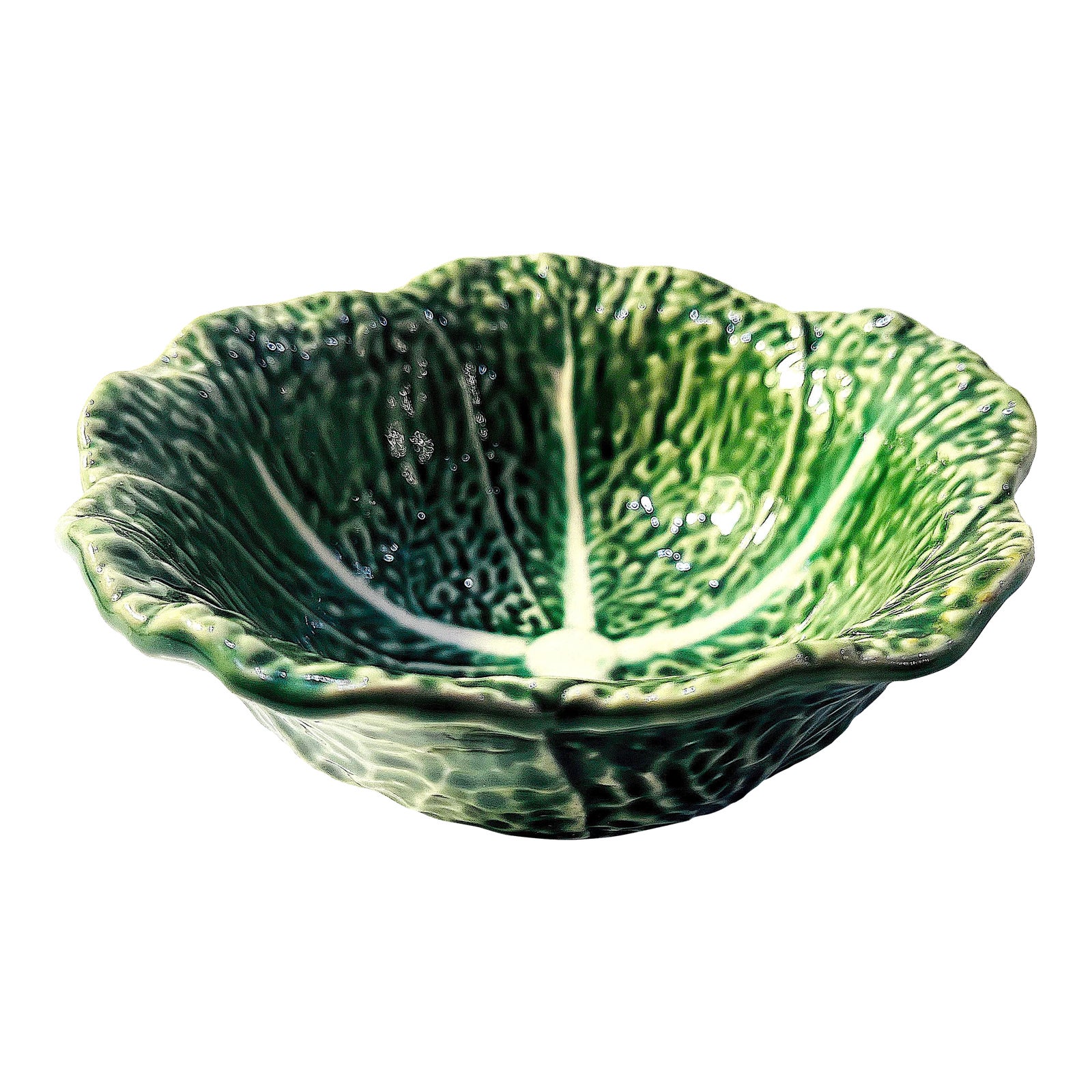 Vintage Bordallo Pinheiro Green Cabbage Ware - Small Round Dessert ...