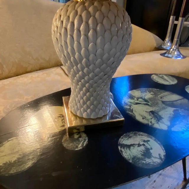 Metal 1980s, Tommaso Barbi Attributed Brass and Porcelain Italian Table Lamp For Sale - Image 7 of 13