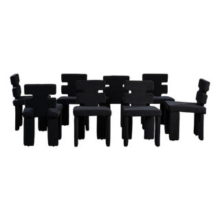 Set of 8 Mya Contemporary Dining Chairs in Black Velvet For Sale