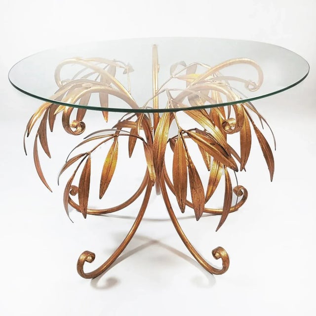 Gilt Metal Palm Tree Wall Sconces and Side Table by Hans Kögl, 1960s, Set of 3 For Sale - Image 6 of 13