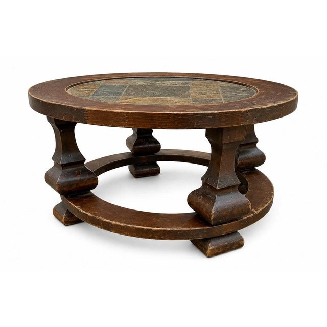 Round Coffee Table in Stone and Wood, 1980s For Sale - Image 4 of 5