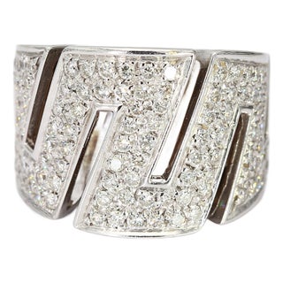 18k White Gold "Zig-Zag" Art Deco Inspired Ring With Diamonds - Size 7 For Sale