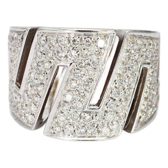 18k White Gold "Zig-Zag" Art Deco Inspired Ring With Diamonds - Size 7 For Sale