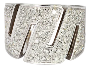 18k White Gold "Zig-Zag" Art Deco Inspired Ring With Diamonds - Size 7