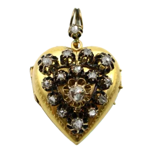 Victorian 18K Gold Rose Cut Diamond Encrusted Heart Locket