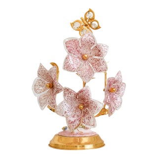 Vintage Pink Murano Glass Flower Table Lamp, Italy, 1970s For Sale