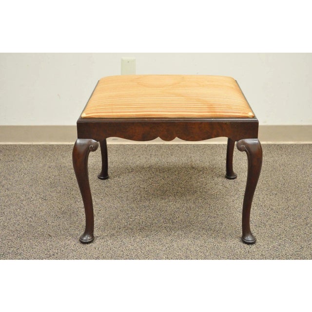 Antique Schmieg & Kotzian Mahogany Wood Queen Anne Square Stool Bench Ottoman For Sale - Image 11 of 11