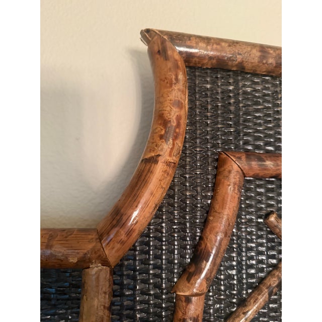 Vintage British Colonial Style Burnt Bamboo and Cane Wall Mirror For Sale - Image 10 of 12
