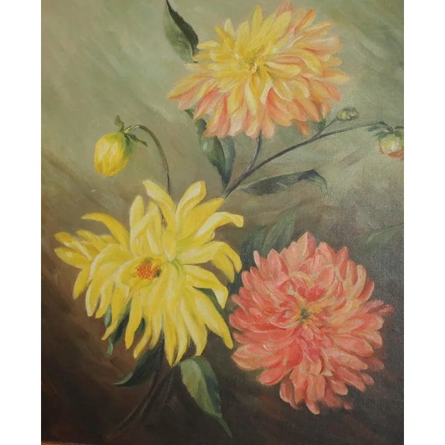 Early 20th C Oil Painting of Chrysanthemums For Sale In Los Angeles - Image 6 of 12