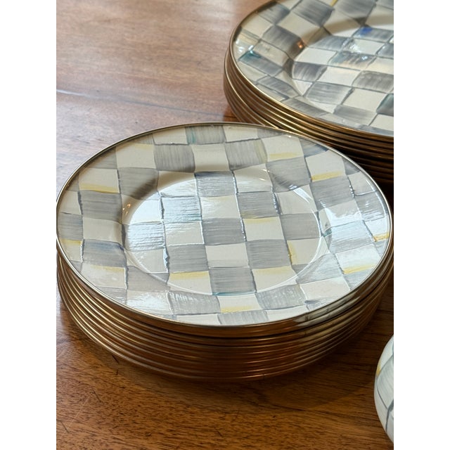 Contemporary Mackenzie Childs Enamelware Sterling Check Dinnerware, Set of Twenty Nine For Sale - Image 3 of 12