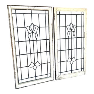 Antique Leaded Glass Windows - A Pair For Sale